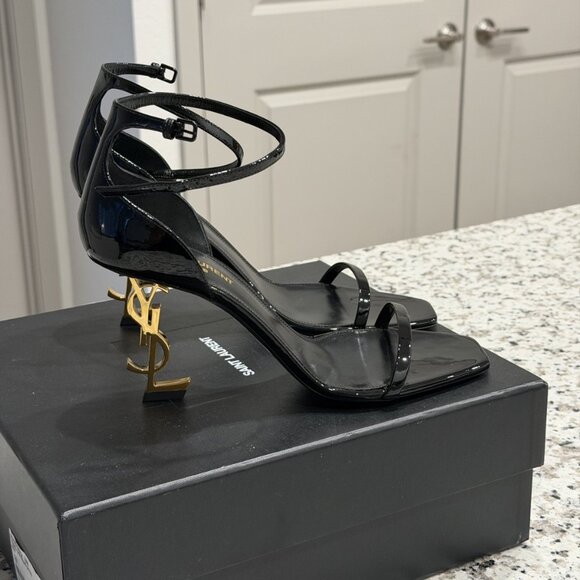 Saint Laurent Shoes - Saint Laurent Opyum Sandals Ld-tone YSL Logo Heel